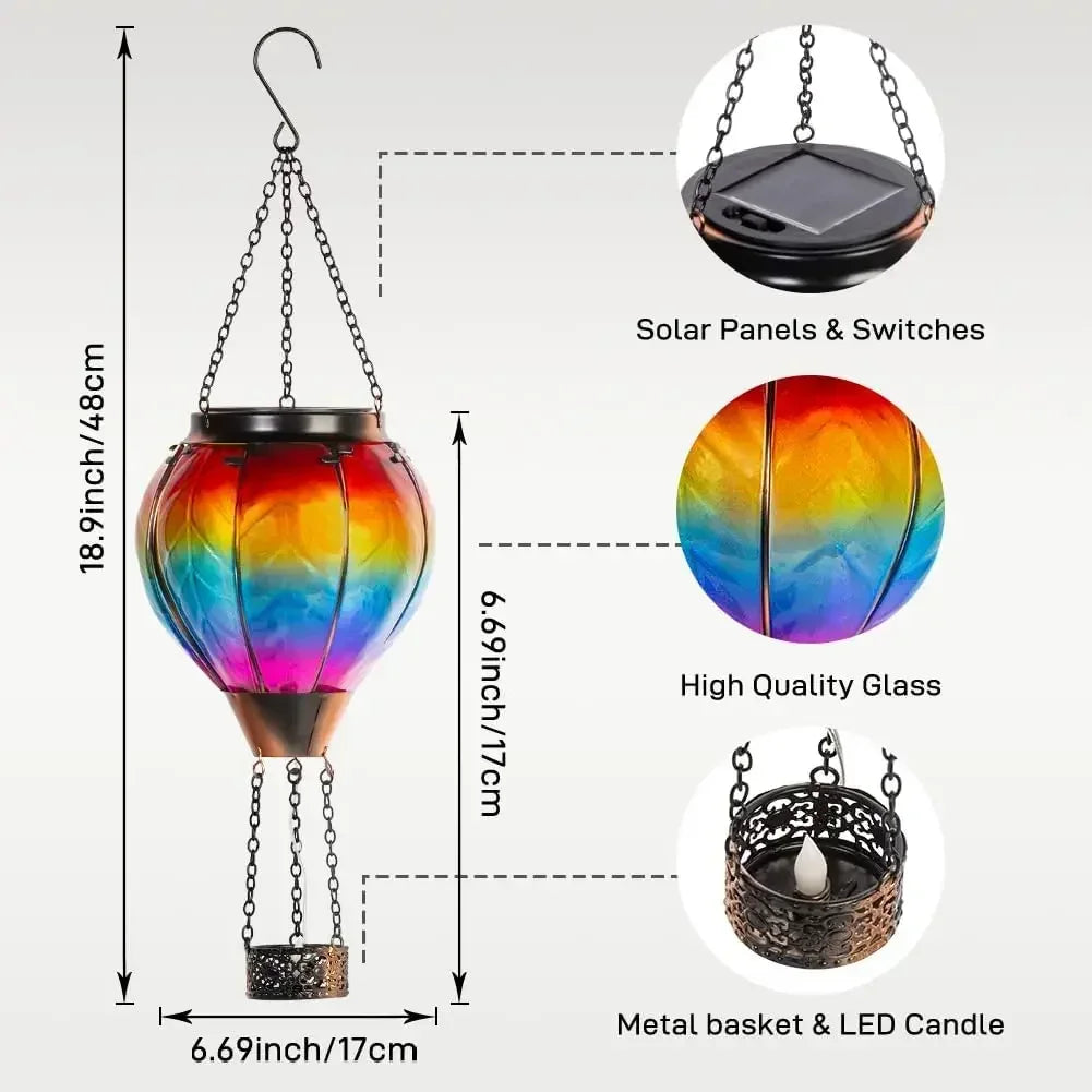 Hot Air Balloon Shape Lantern Flickering Flame Hanging Paper Lamp Outdoor Solar Garden Light IP65 Waterproof Holiday Party Decor