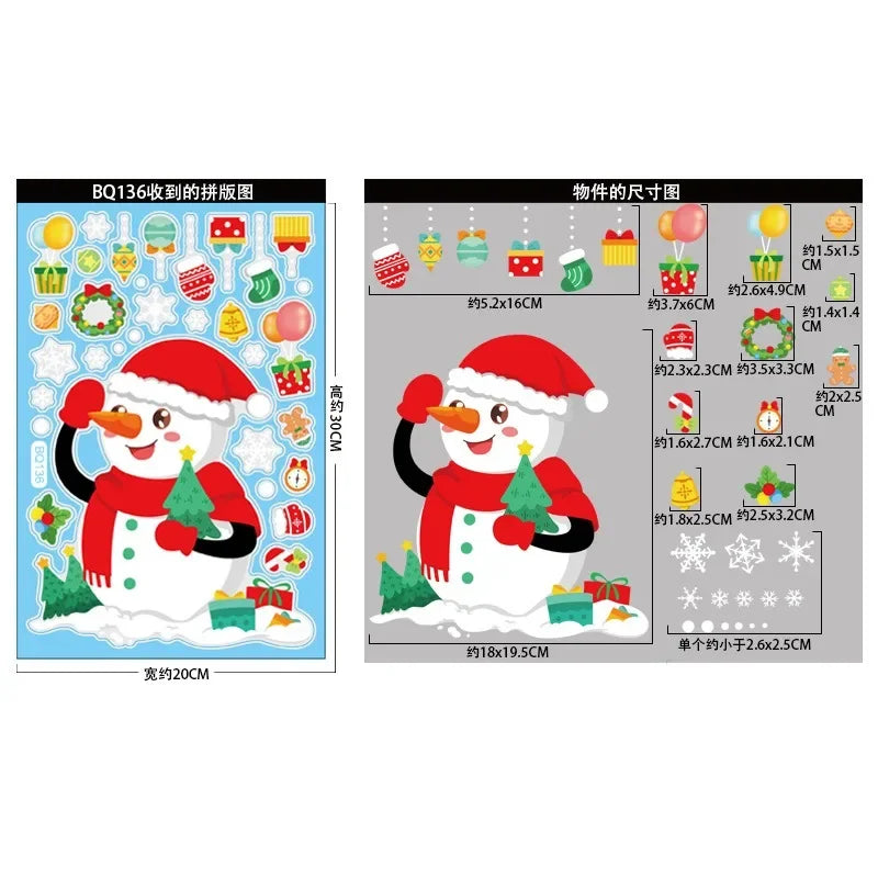 Christmas Decorations Santa Claus Snowman Elk Xmas Tree Window Stickers Noel Natal Merry Christmas Glass Wall Stickers 2024
