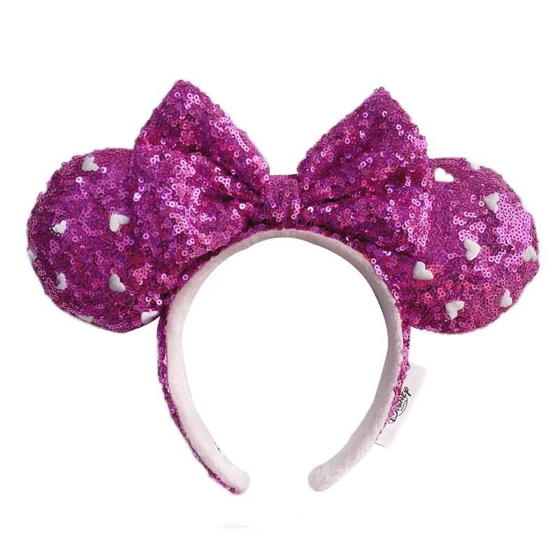 Disney Princess Mickey Mouse Headband Mickey Ear Rapunzel Snow White Sequin Bow Hair Hoop Gift Girl Accessories Christmas Gift