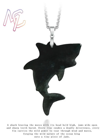 Myanmar Jadeite Shark Pendant Necklace Natural Jewelry Vintage Real Jade Charm Talismans Amulet 925 Silver Gifts for Women