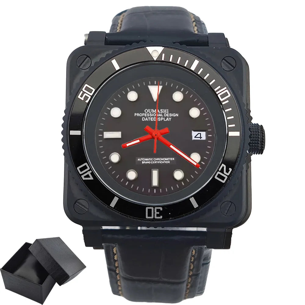 Fashionable square men's watch NH35  Luxury sports automatic movement Sapphire glass water-resistant 10ATM cowhide strap watches