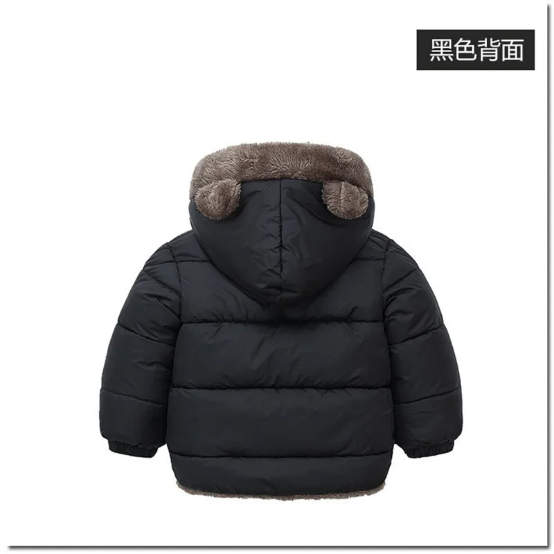 Baby Boys Girls Down Outerwear Kids Fashion Plus Velvet Coat Children Fur Hooded Casual Clothes Autumn Winter Thick Warm Jackets