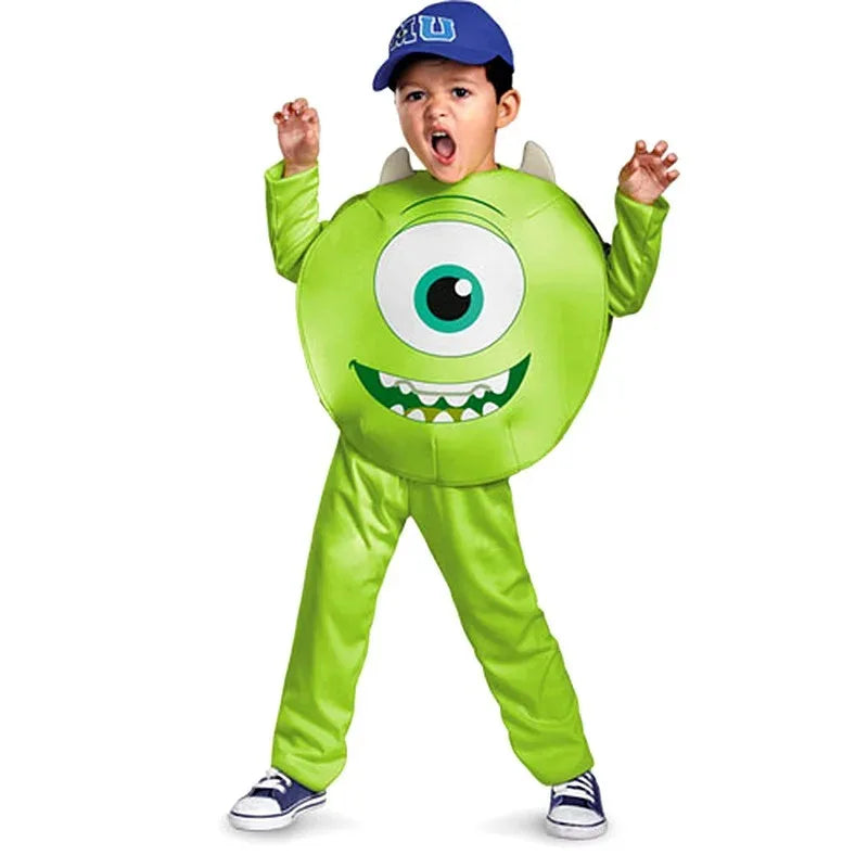 Movie Monsters Mike Wazowski Cosplay Costumes Carnival Kids Jumpsuits Coat Hat Set Comic-Con Halloween Purim Party Clothes Suits