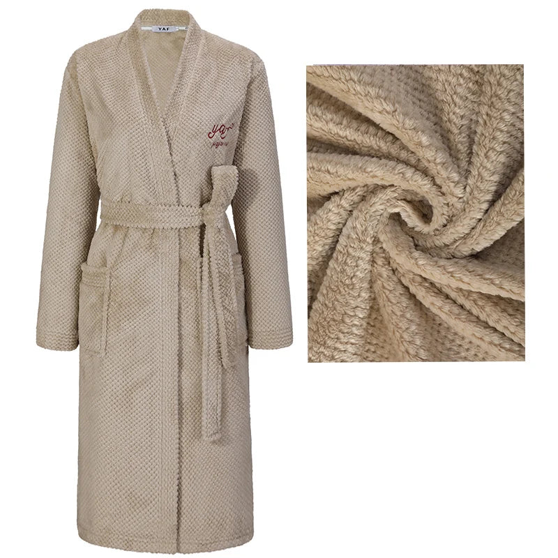 Winter New Couple Sleepwear Bathrobe Male Coral Fleece Yukata Nightwear Sexy Women's Home Clothes Flannel Absorbent Lingerie 3XL