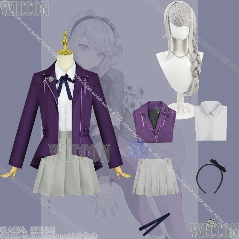 Game The Hundred Cosplay Kirifuji Nozomi Purple Punk Coat Y2k Fashion Jirai Kei Girls Dress JK Uniform Halloween Comic Con Party