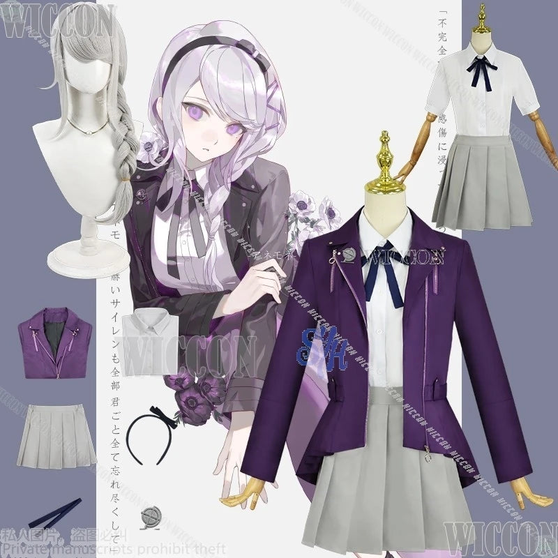 Game The Hundred Cosplay Kirifuji Nozomi Purple Punk Coat Y2k Fashion Jirai Kei Girls Dress JK Uniform Halloween Comic Con Party
