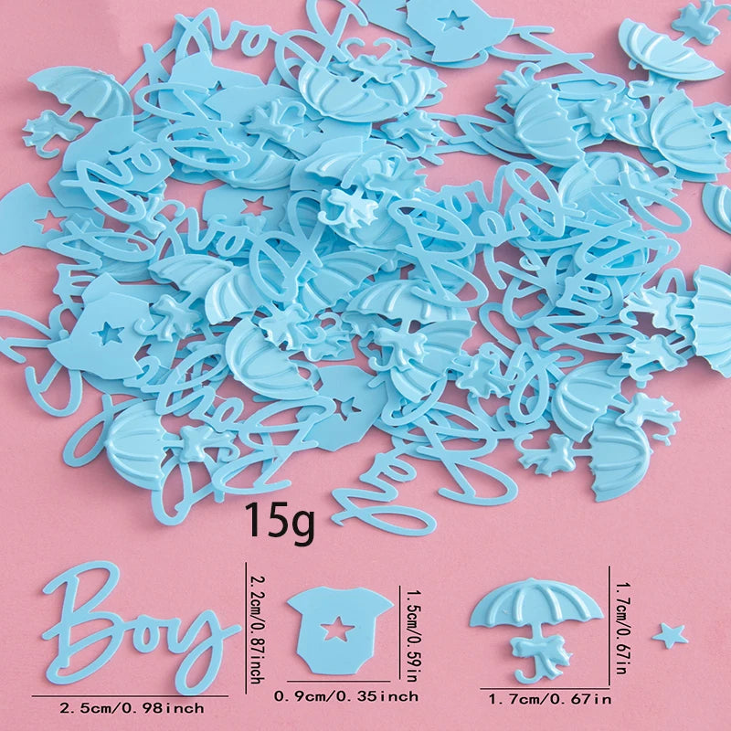 15/30/50g blue boy letters, clothes, umbrella scraps mixed, suitable for baby shower, baby shower, baby party decoration.