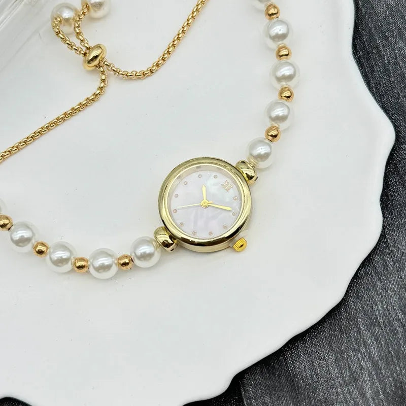 Luxury Adjustable Pearl Bracelet Quartz Watch for Women High-End Light Luxury Niche Market Elegant Timepiece can be customized