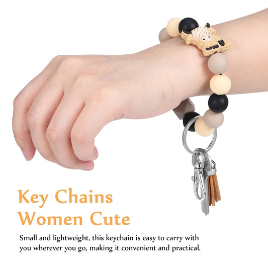 2Pcs Cute Cartoon Cow Keychain Silicone Accessories For Wristlet Bag Charms Animal Key Rings Keychain Pendant Keychains Key Ring