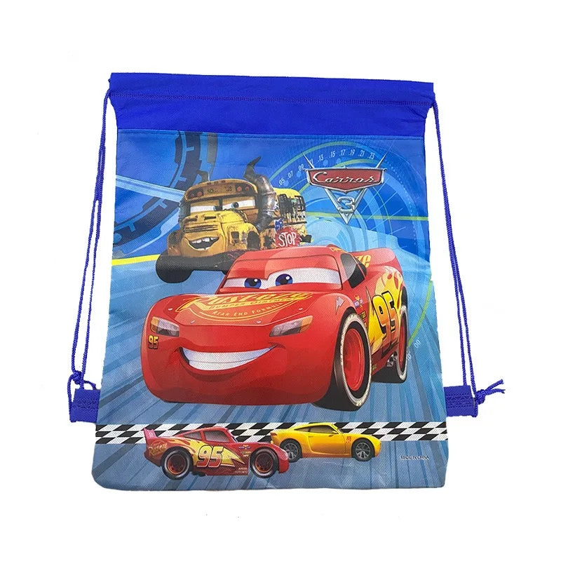8/16/24/50PCS Cars Lightning McQueen Birthday Party Gifts Non-woven Drawstring Bags Kids Boy Favor Swimming School Backpacks