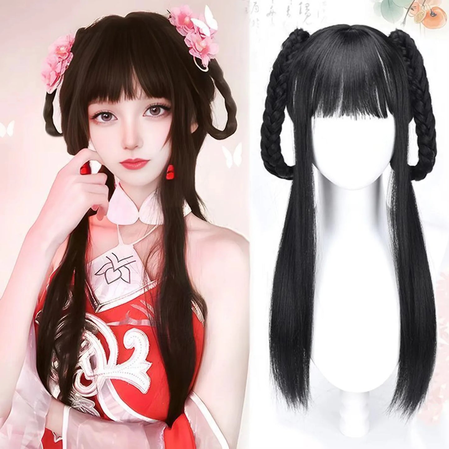 XIYUE Hanfu Wig Headband Women Chinese Style Synthetic Hair Piece Antique Modelling Cos Pad Hair Accessories Headdress Black