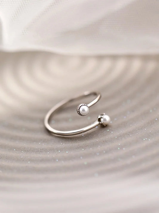 CIAXY Silver Color Pearl Rings for Women Open Adjustable Ring French Luxury Retro  Jewelry Party Gift