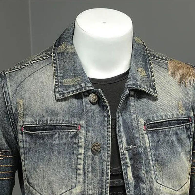 Men's Spring and Autumn New Denim Jacket Trend Vintage Wash Single-breasted Denim Slim Jacket