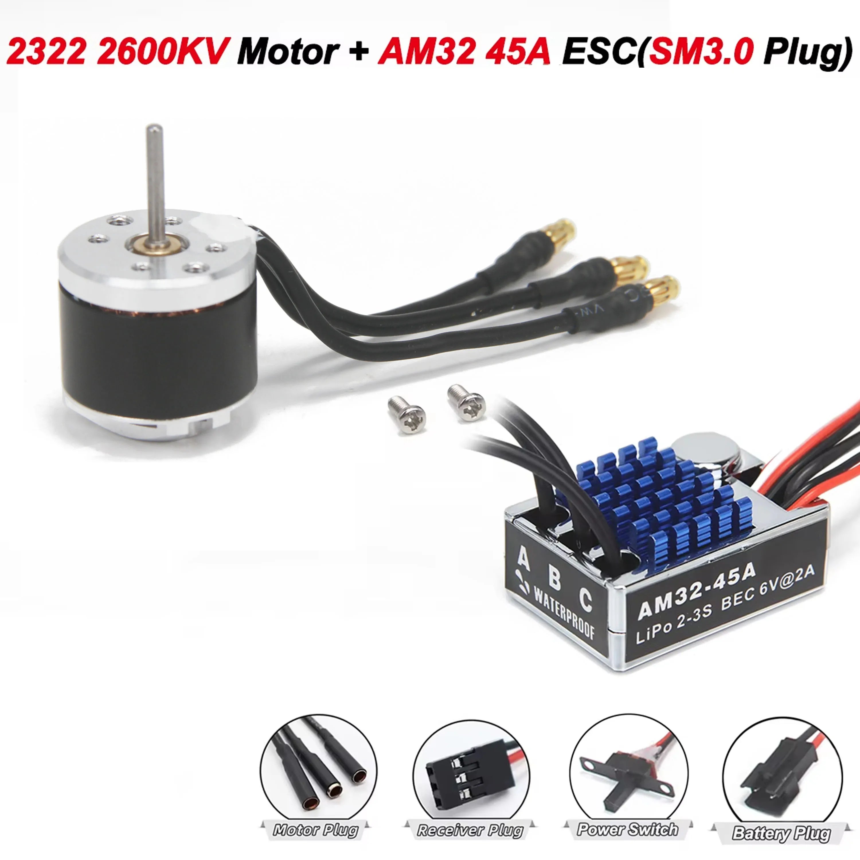 2322 2600KV Outrunner Brushless Motor for 1/10 1/12 1/14 1/16 RC Car Crawler AXIAL SCX24 280 370 Brushed Motor Upgrade Power Kit