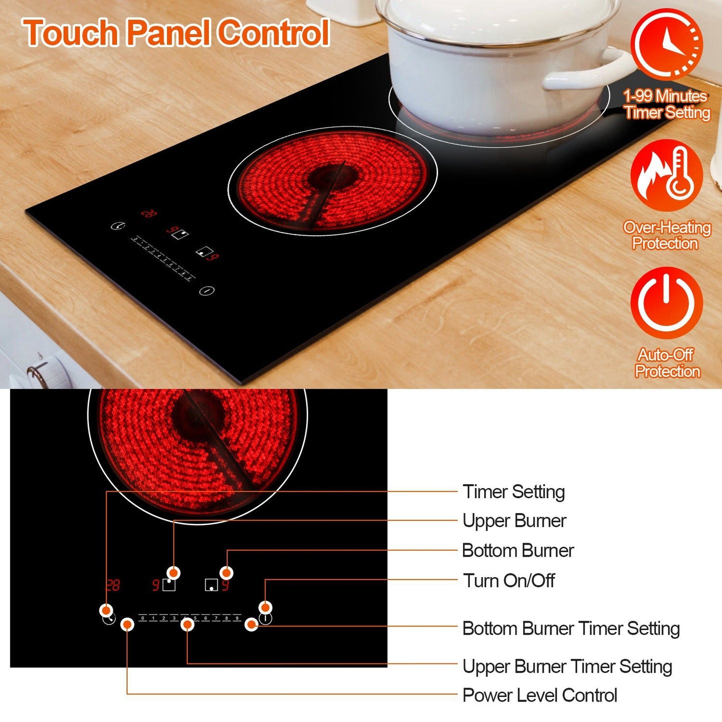 1Pc Dual Induction Burners Electric Cooktop 110V Total 1900W Electric
