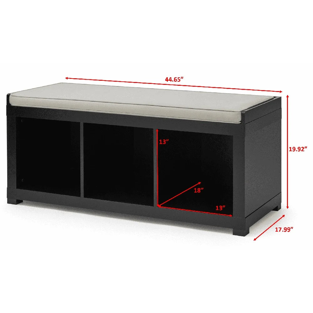 Indoor Storage Bench with 3 Cube Compartments Stylish Cushioned Seating Organizer Living Room Mudroom Hallway
