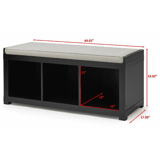 Indoor Storage Bench with 3 Cube Compartments Stylish Cushioned Seating Organizer Living Room Mudroom Hallway