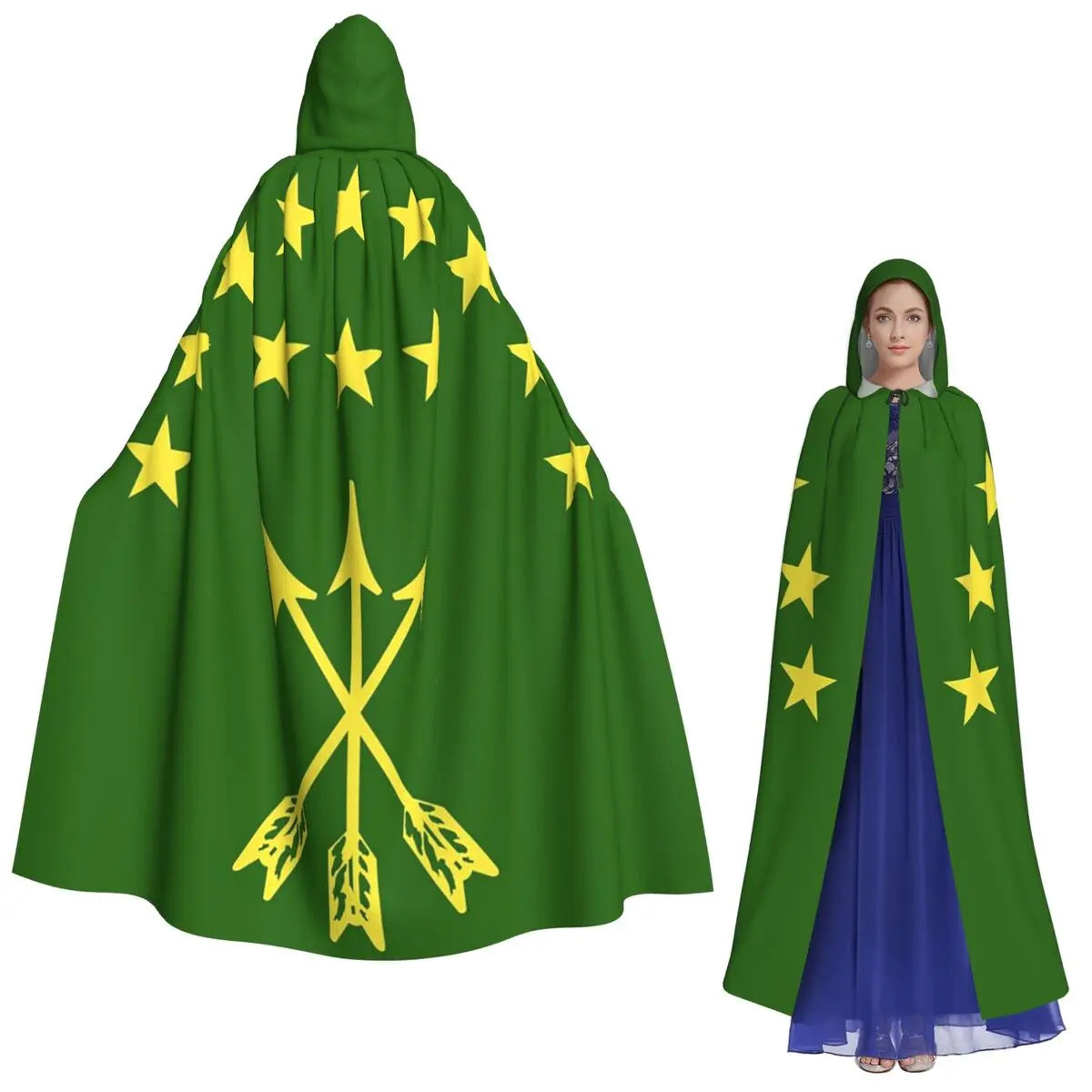 Adiga Flag Gift For Circassian Great Adygea Long Hooded Cloak Witch Medieval Costume Cosplay Cape HalloweenCoat Adult Unisex