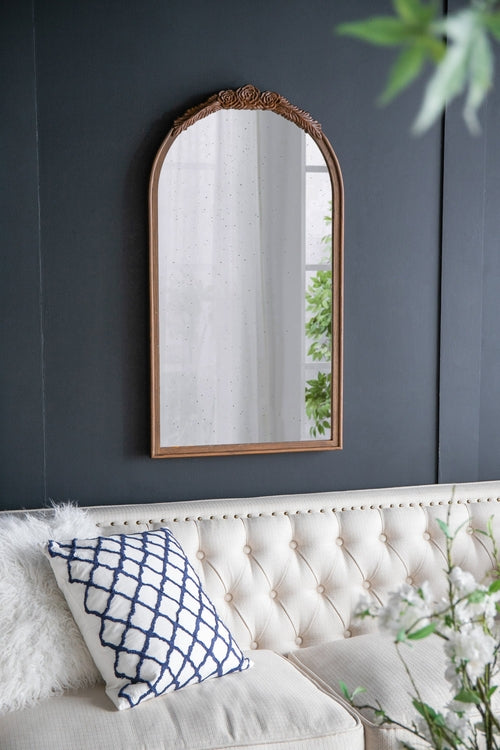 Hand-Carved Rose Arched Wall Mirror, Available in 2 Colors