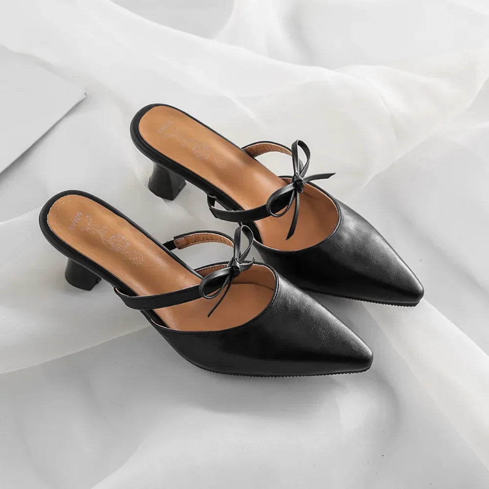 New Summer Fashion Black Apricot Women Causal Mules Pointed Toe High Heel Lady Nude Shoes Plus Big Small Size 31 43 46