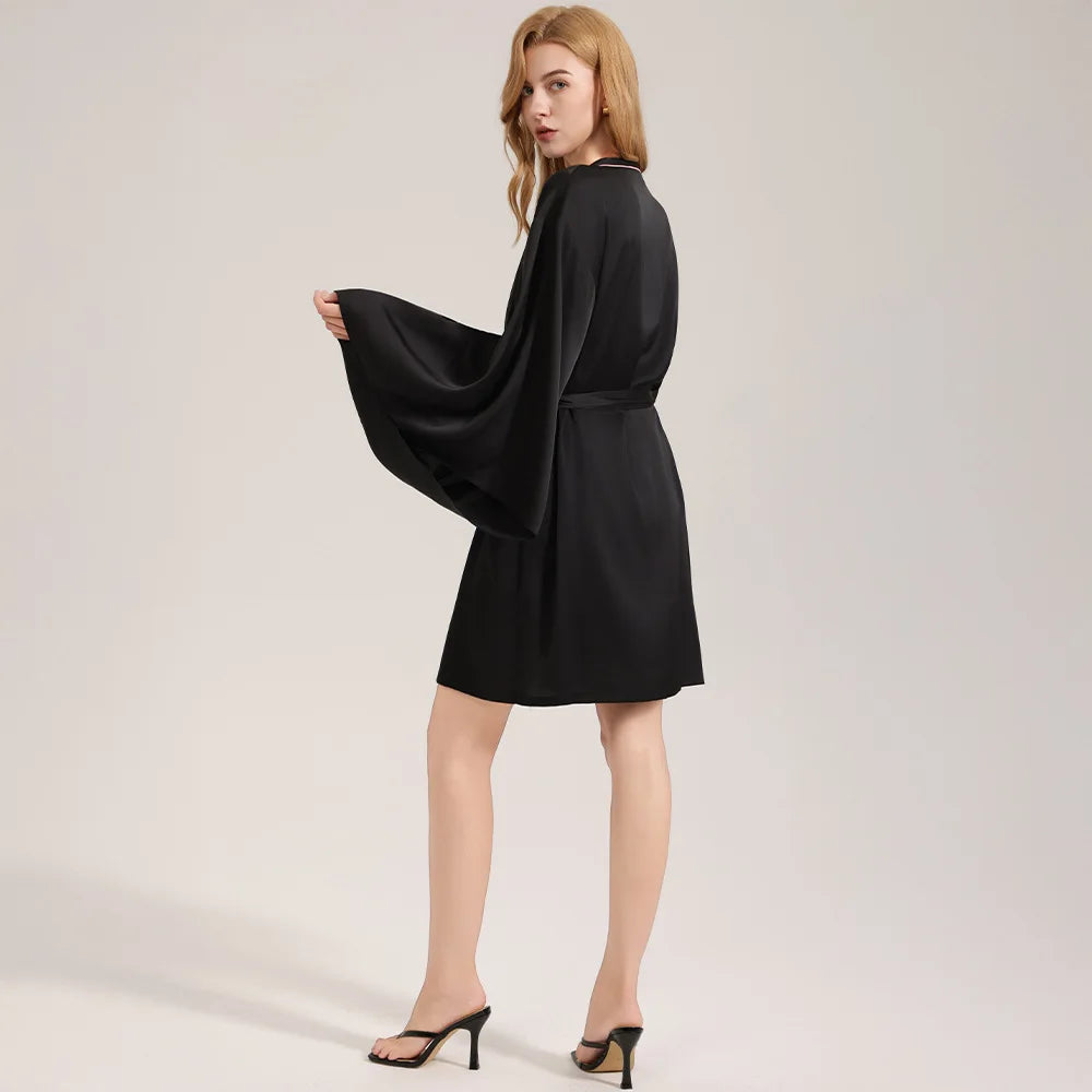 New Female 3PCS Robe Pajamas Set Sleepwear Sexy Lingerie Trap Top&shorts Homewear Loose Casual Black Ice Silk Pijamas Loungewear