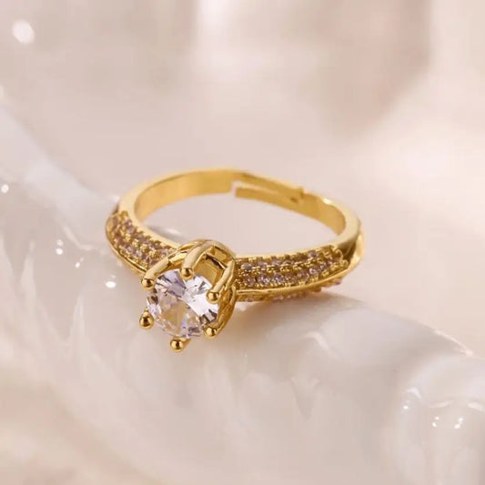 Shiny Zircon Stainless Steel Trendy Ring for Women Opening Adjustable Creative Finger Ring Waterproof Wedding Party Jewelry 2025