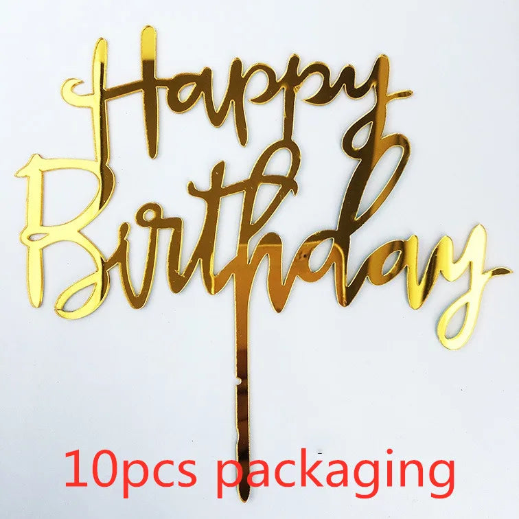 10 Pcs 36 Styles Happy Birthday Cake Topper Pink Gold Acrylic Cake Toppers Baby Shower Cake Birthday Party Cake Flag Decorations