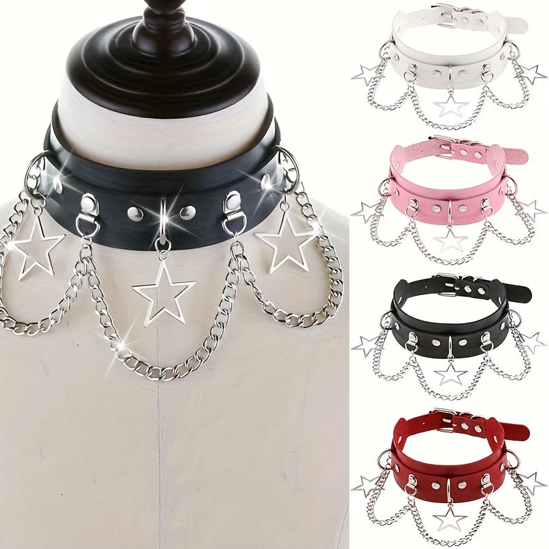 Gothic Rock Y2k Exaggerated Pentagram Pendant With Adjustable Collar, Women's Daily Party Wear, Christmas Carnival Fashion Gift