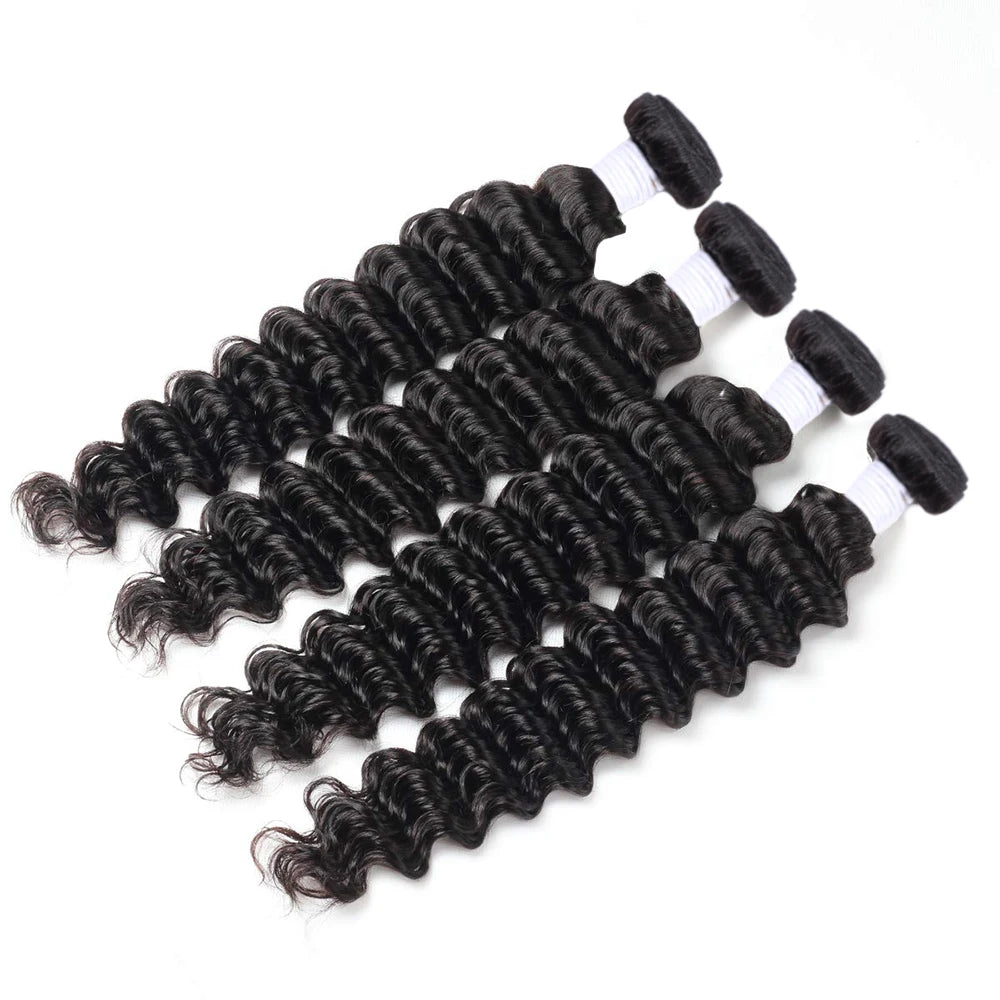 30 40 Inch Peruvian Deep Wave Human Hair Extensions Natural Black 1/3/4 Pcs Women's Loose Deep Wave Human Hair Weave Bundles