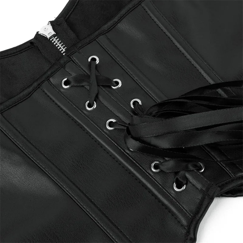 Gothic Leather Halter Sexy Women Corset Retro Overbust Lace Up Zipper Waist Trainer Bustier Lingerie Slimming Body Shaper Bodice