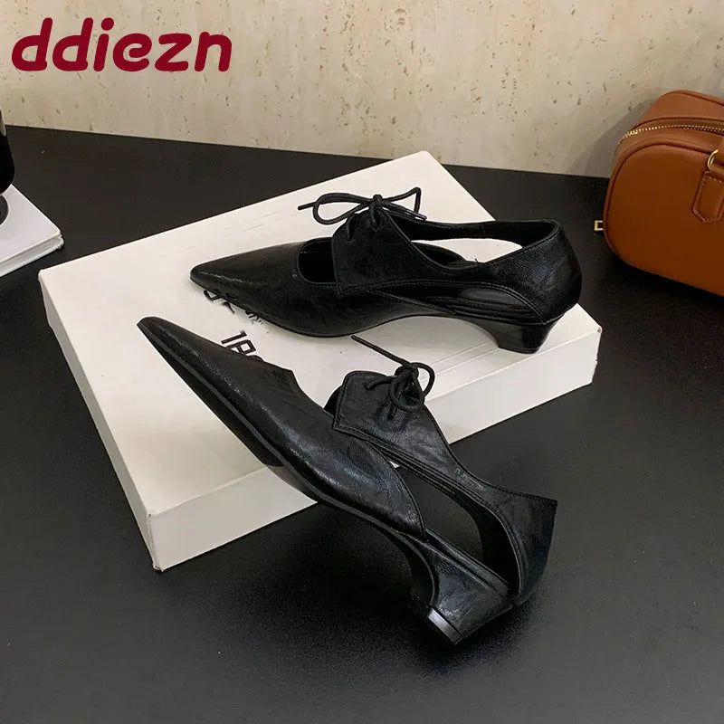 2025 New Fashion Shallow Women Low Heel Shoes Luxury Female Pointed Toe Footwear Butterfly-Knot Ladies Heeled Shoes Pumps