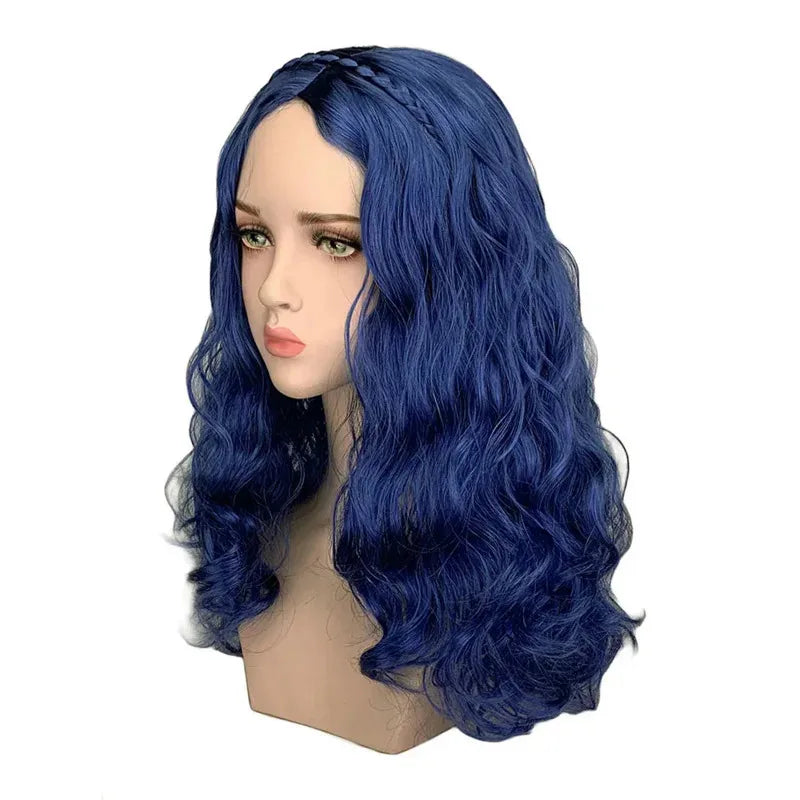 AA wat Descendants 2 Evie Blue Long Wavy Cosplay Costume Heat Resistant Synthetic Hair Party Role Play Wigs Wig C2025 New
