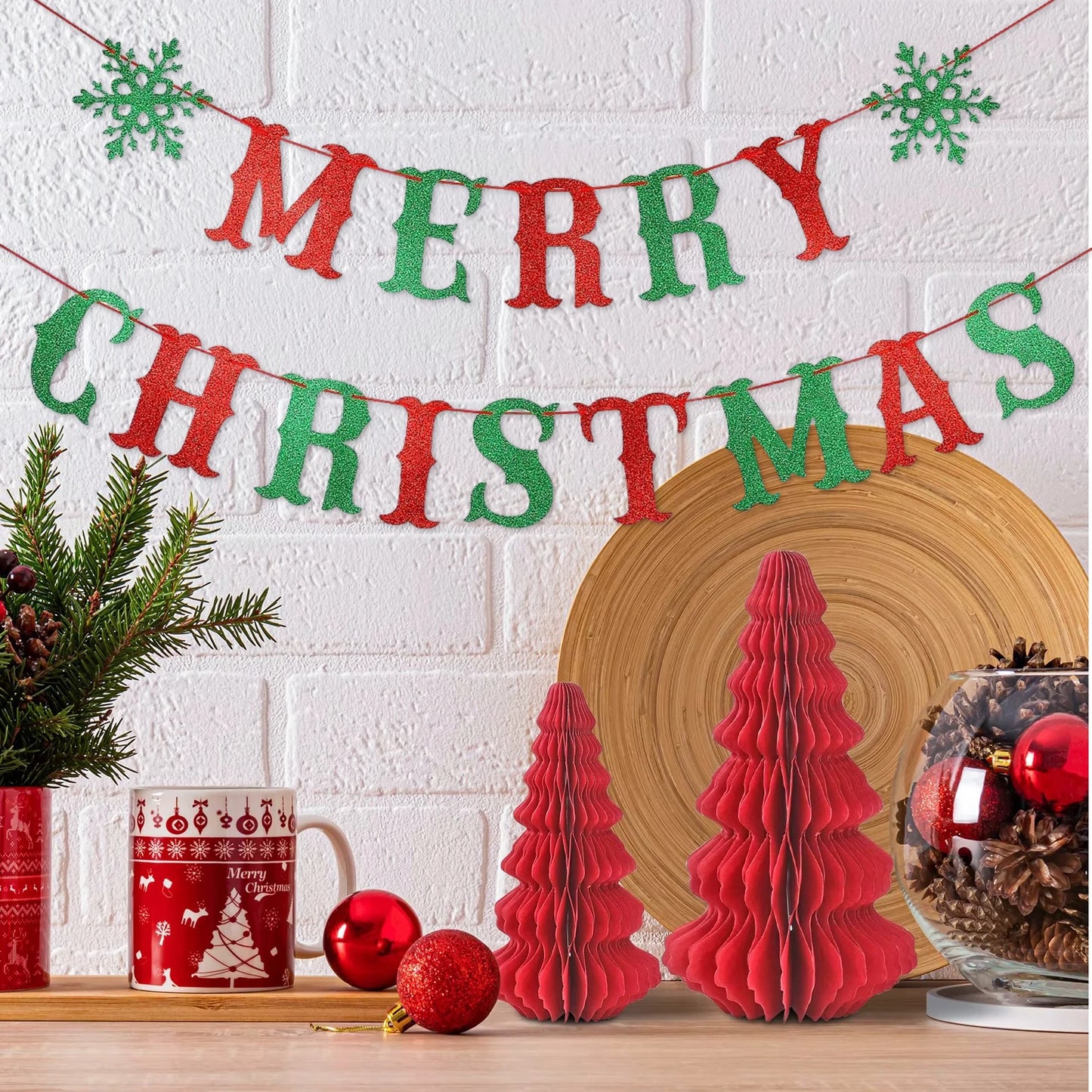 Red and Green Merry Christmas Banner Merry Christmas Sign Garland, Christmas Party Banner Merry Xmas Banner for Christmas Party