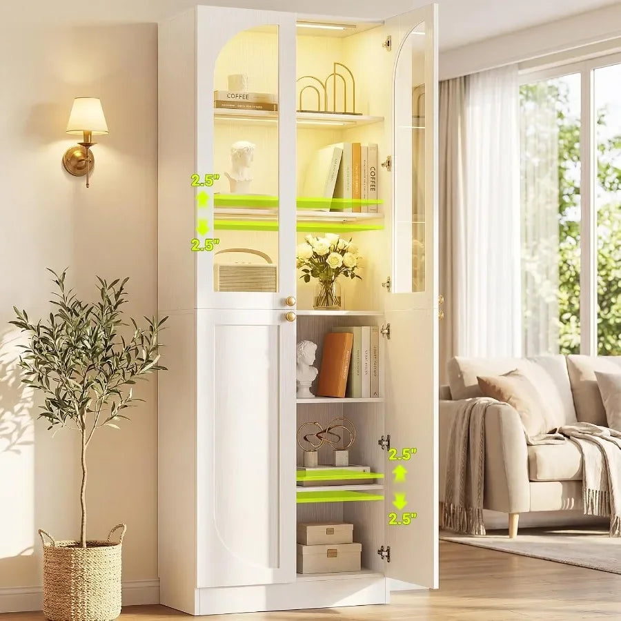 Pantry for kitchen use, tempered glass doors, black finish, motion sensor lighting