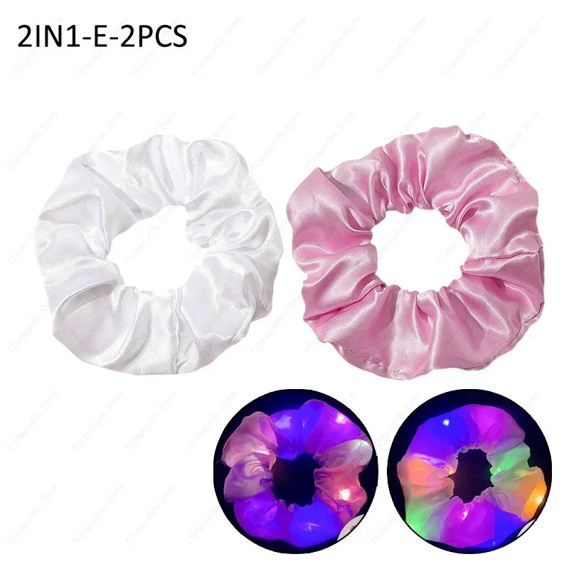 LED Luminous Scrunchies Hairband Glowing Elastic Hair Tie Rope for Women Girls Glow in the Dark Party Hair Accessory