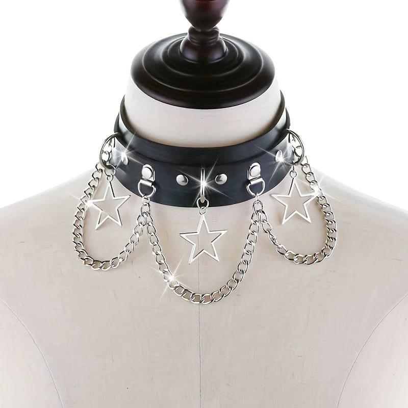 Gothic Rock Y2k Exaggerated Pentagram Pendant With Adjustable Collar, Women's Daily Party Wear, Christmas Carnival Fashion Gift