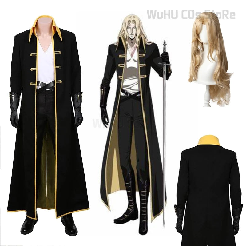 Castlevania Adrian Țepes Arukado Alucard Cosplay Costume Wig Outfit Anime Style Halloween Party Roleplay Mens Suit Coat Pants
