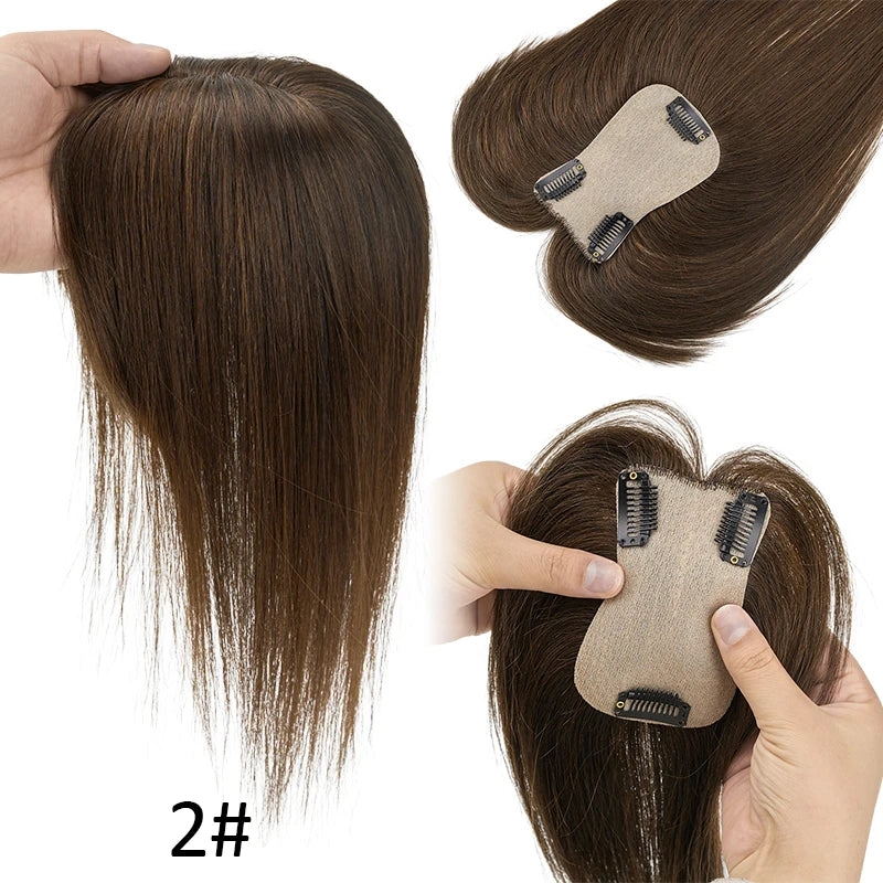 7x11cm Women Toupee Human Hair Wigs Straight Silk Base Women Topper Brazilian Real Natural Human Hair System Clip in Hairpiece