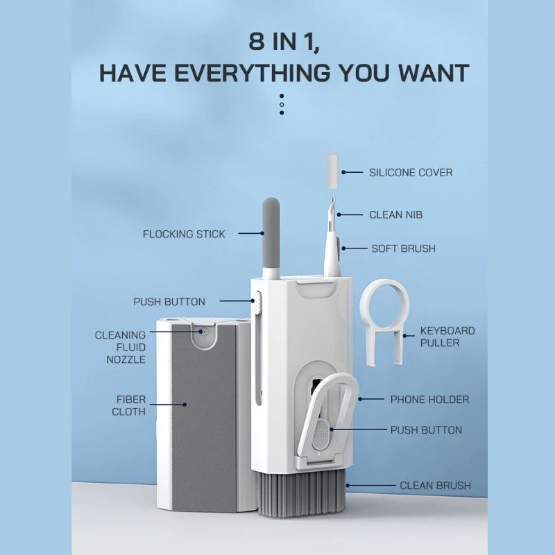 8-in-1 Cleaner Kit Computer Keyboard Cleaner Brush Kit Earphone Cleaning Pen For AirPods Headset Phone Clean Tools Keycap Puller