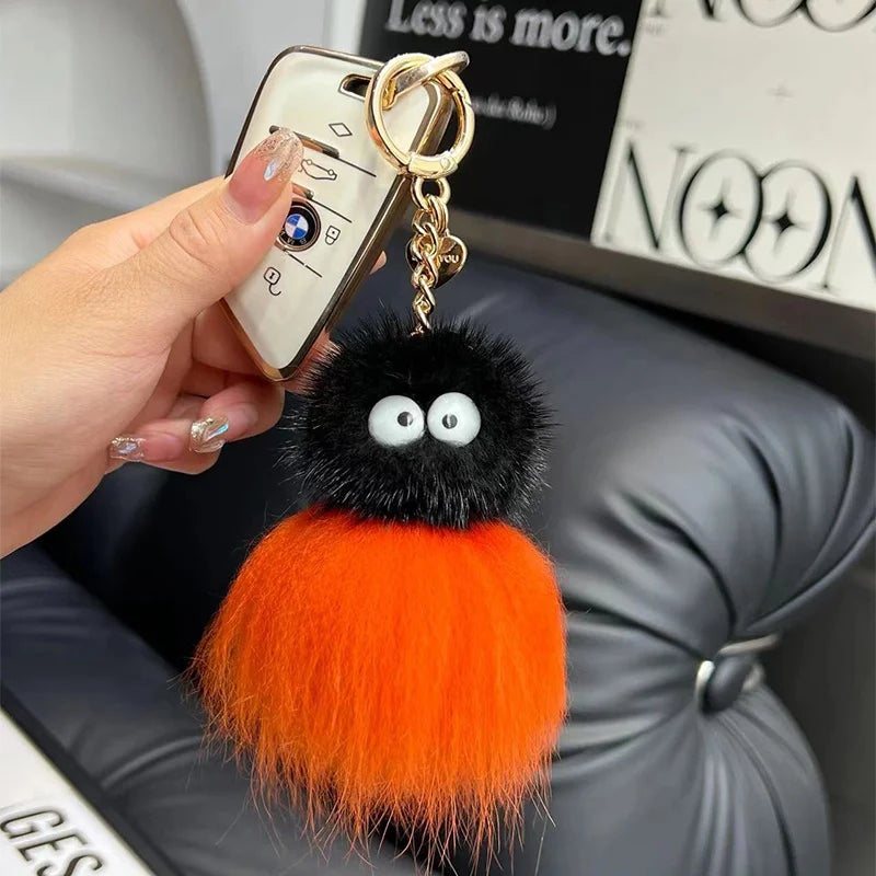 Mink Baby Octopus Keychain Furry Racoon Keyring Bag Charms Keychain For Bags 12CM Key-Pendant Pompoms Keyring Holder Bag Decor