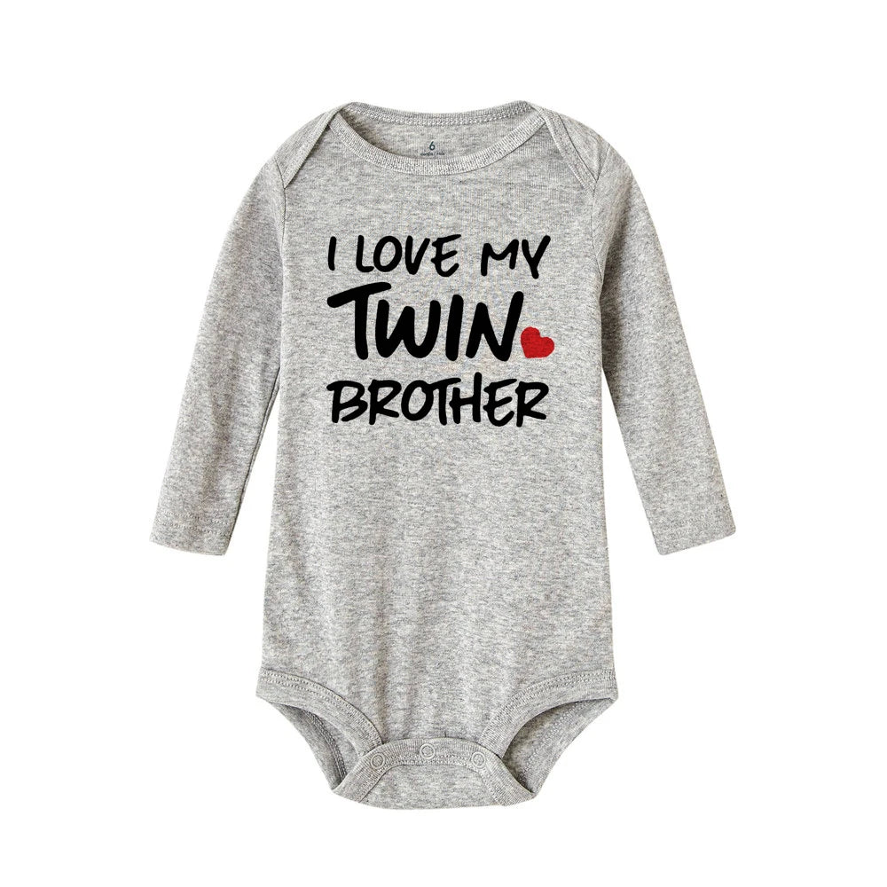 Newborn Infant Baby Boy Girls Bodysuit TWIN SISTER TWIN BROTHER Printing Jumpsuit Clothes Outfits Baby Twin Shower Gift