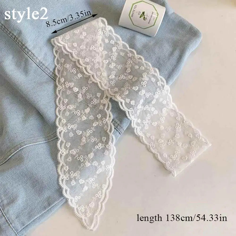 Y2k Women Narrow Long Scarf Elegent Lace Bow Necklace For Women Choker Long Ribbon Scarf Shawl Embroidery Headband Hair Scarf