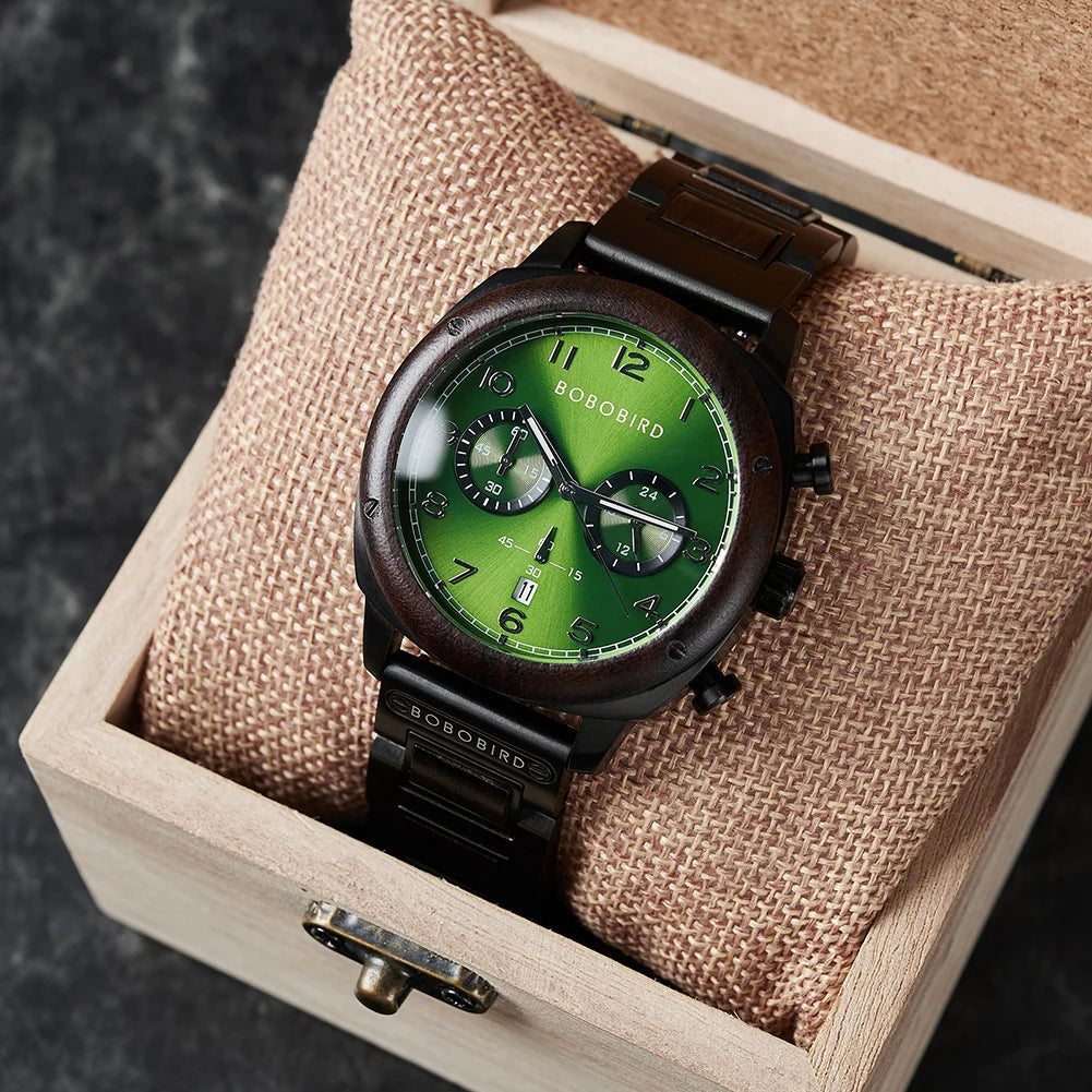 Top Brand Luxury reloj hombre BOBO BIRD 3AT Waterproof Chronograph Wristwatch With Calendar Luminous Hands Halloween Gifts