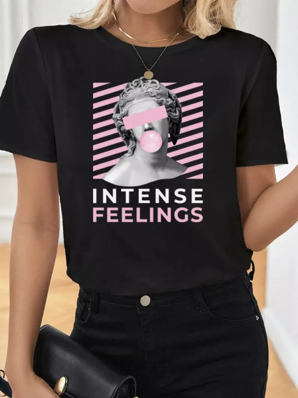 Summer Womens T-Shirts Cotton Intense Feelings Prints T Shirts Casual O-Neck Comfortable Oversized Tops Street Woman Clothes