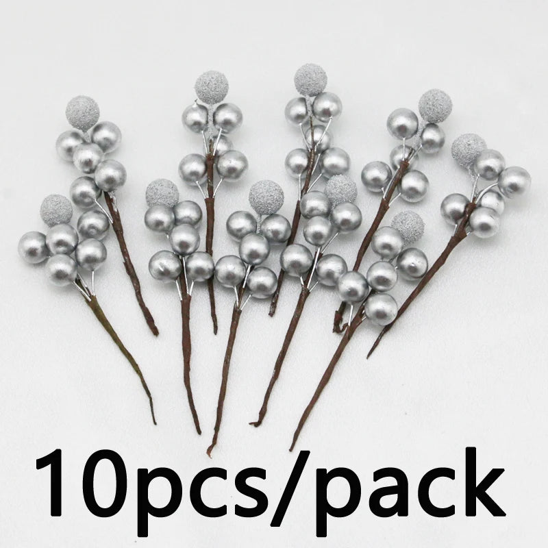 (10 Pcs/pack) 10cm Christmas Tree Berry Decoration Artificial Bayberry Wreath Bouquet Holiday Decoration Home DIY