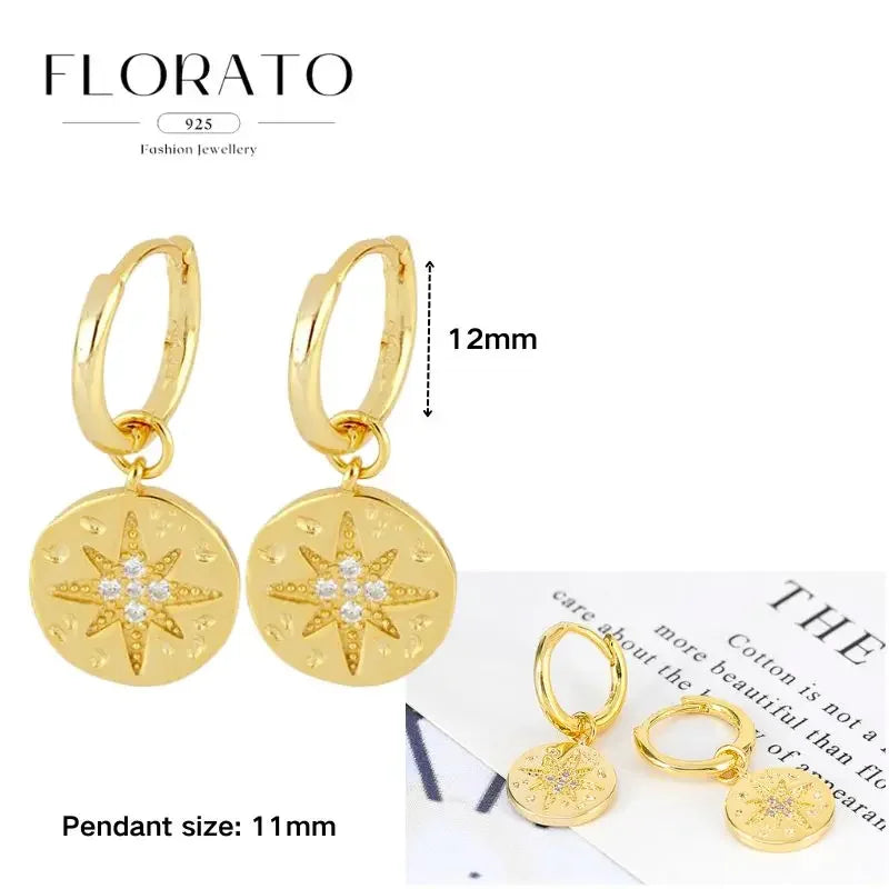 925 Sterling Silver Ear needle European And American Style Hoop Earrings Round square Pendientes Fashion For Women Birthday Gift