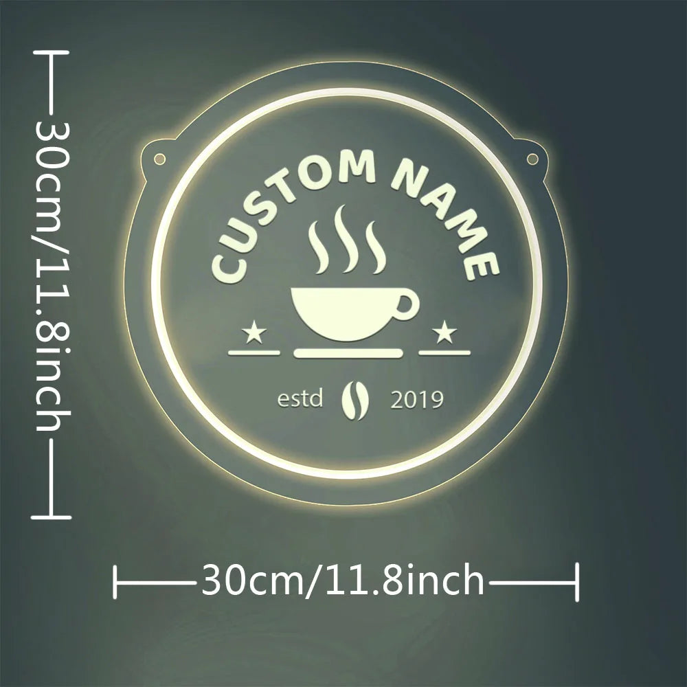 1PC Customizable Coffee Themed Neon Sign Round Acrylic USB Powered Wall Hanging Light For Coffee Shop Personalized Night Lamp