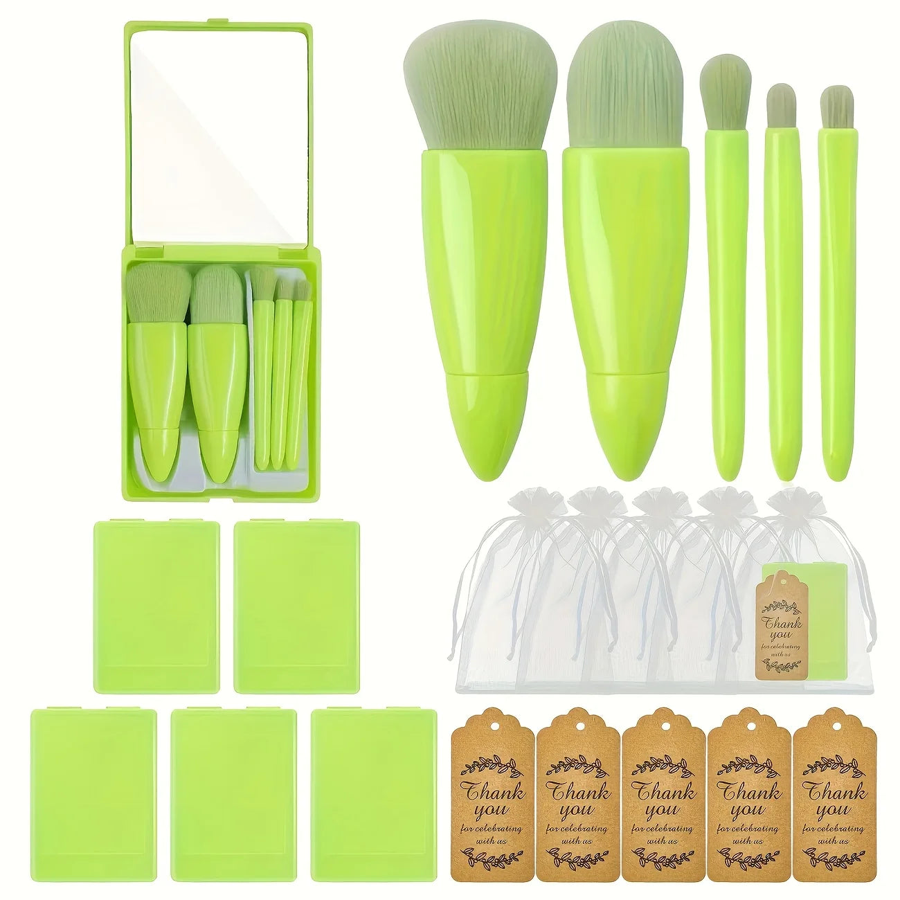 A 15-piece wedding travel makeup brush set, including makeup brushes in a makeup box, thank-you cards, transparent hard gauze ba