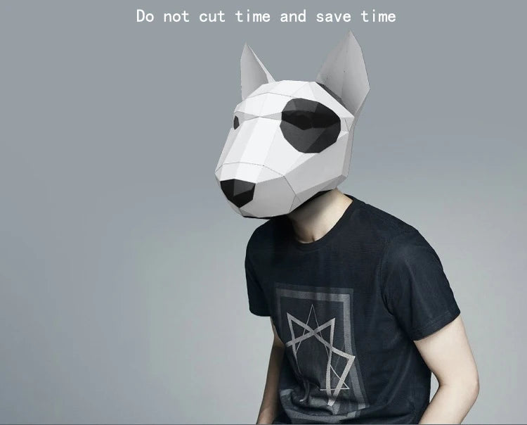 Pre Cut Paper Mask 3D Bull Terrier  Halloween Costume Cosplay DIY Paper Craft Model Mask Christmas