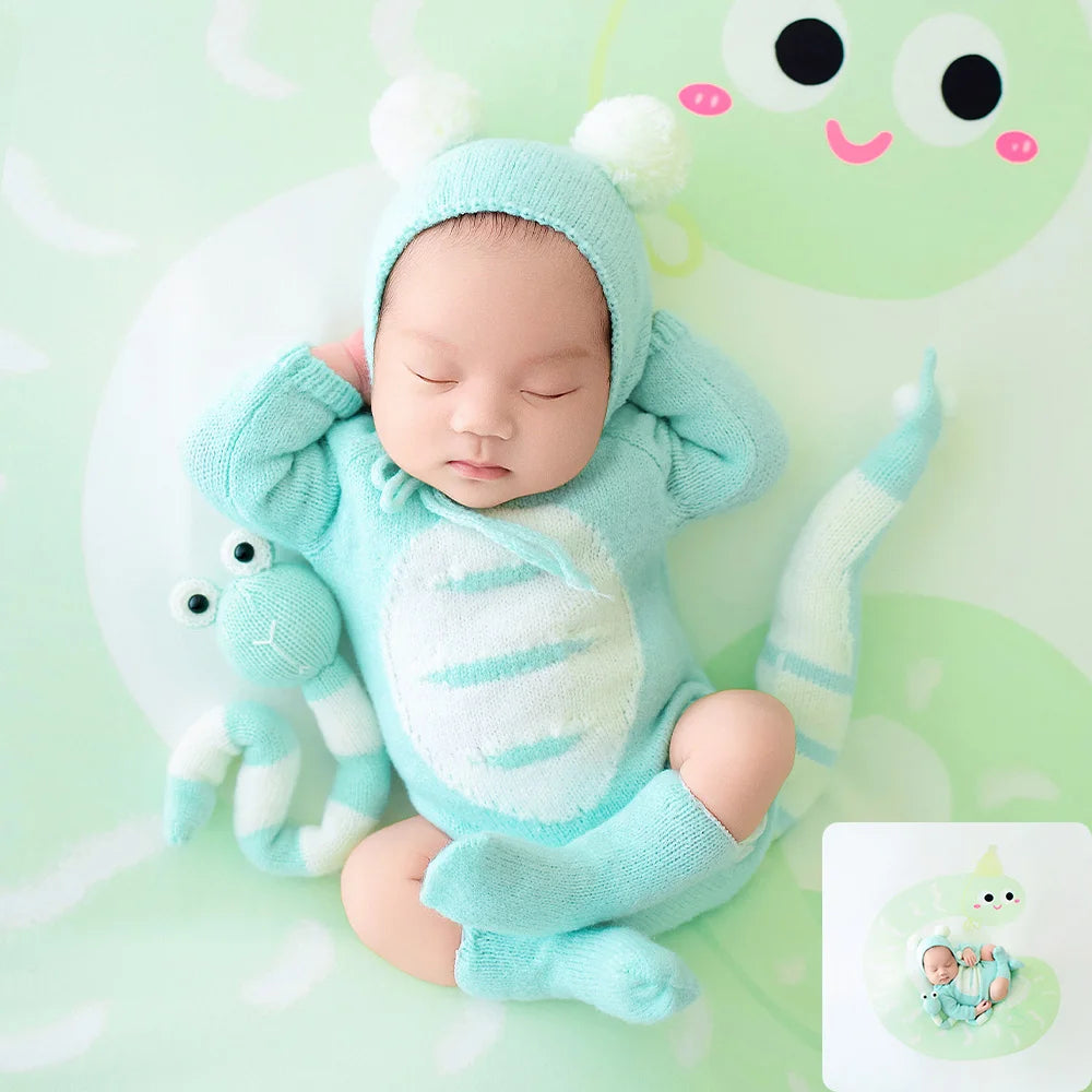 Baby Snake Cosplay Costume Hat+Knitted Jumpsuit with Tail Photography Clothes Cartoon Animal Background Cute Snake Theme Props